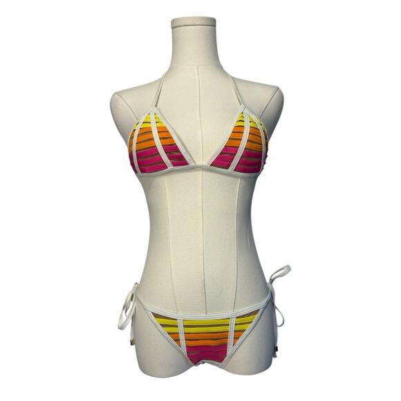 Beach Bunny Swimwear Neon Strappy Triangle Bikini Womens Size Small Full Set
